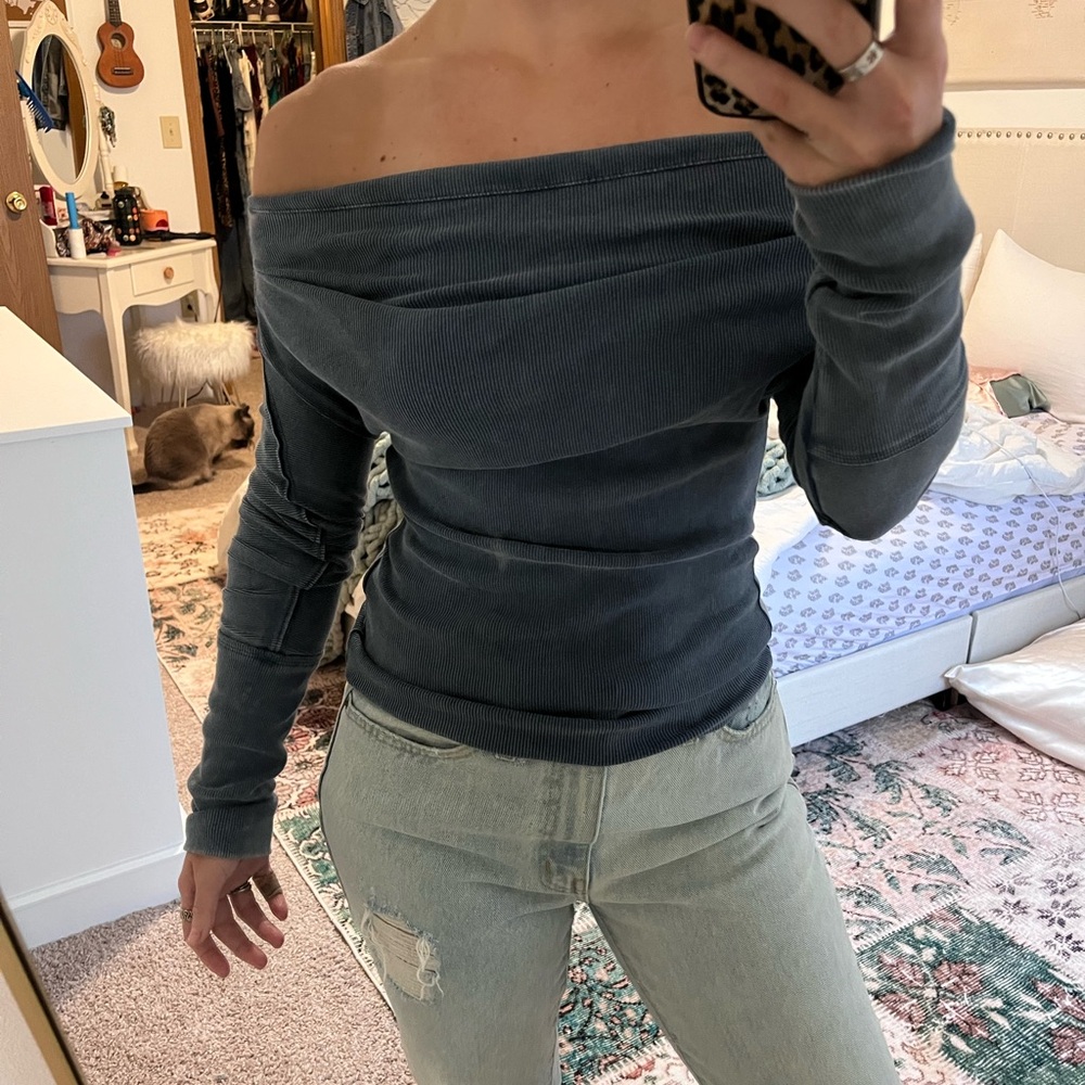 We The Free Ribbed Blue Top